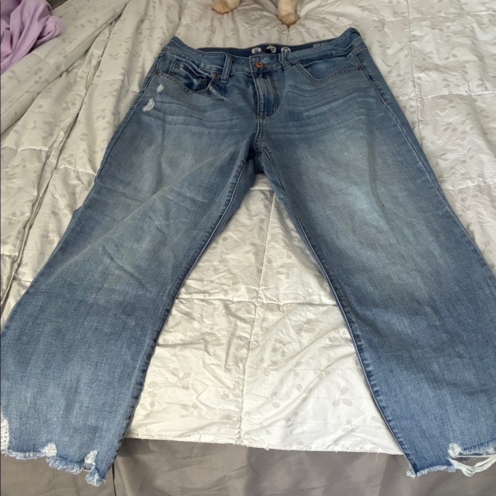 Rewash Faded Blue Wide-Leg Jeans with Frayed Hem
